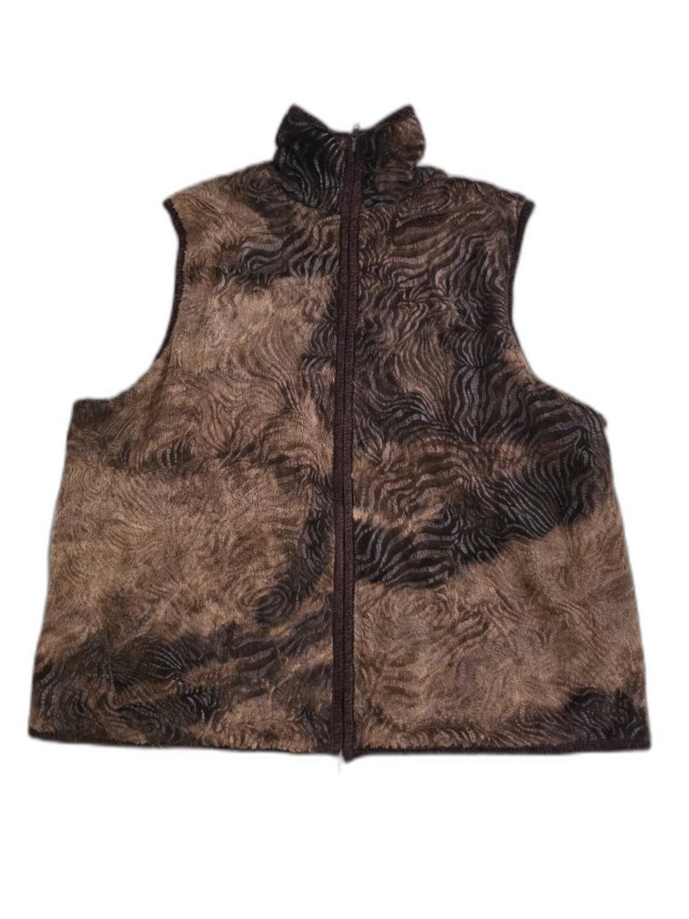 Coldwater Creek Women's Textured Zip-Up Vest Brown - Size 2X